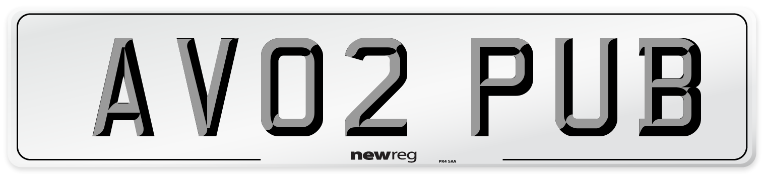 AV02 PUB Number Plate from New Reg